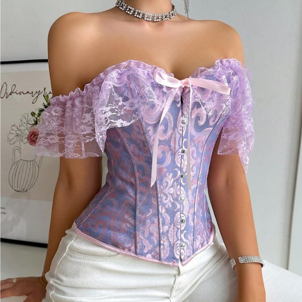 Jacquard Lace Patchwork Cross Strap Bodycon Top